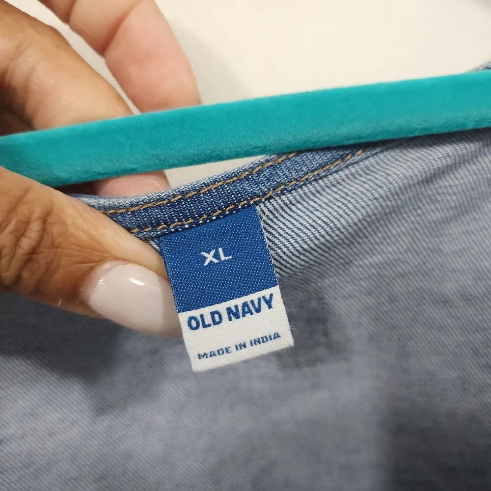 Old Navy Denim Milk Maid Crop Top Blue Square Neck Puff Sleeve Smocked Sides XL